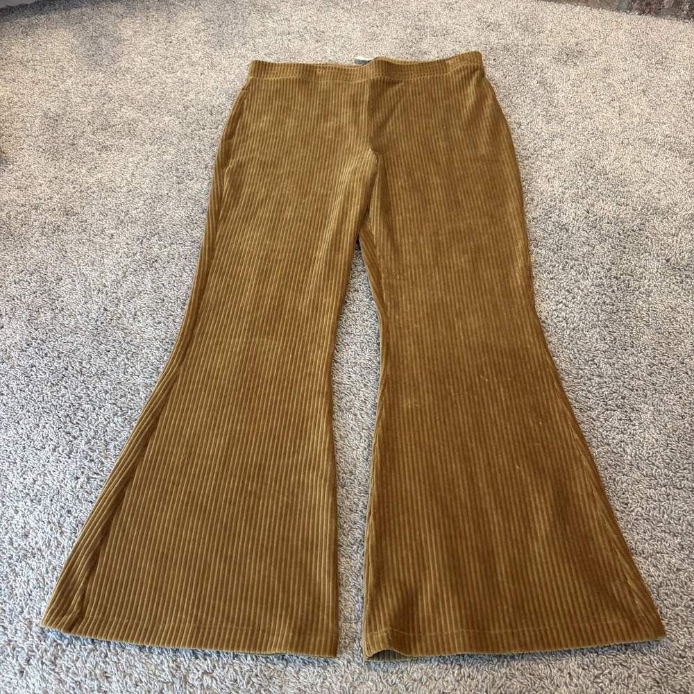 NWT Aerie Pant Corduroy Flare Wide Leg Pull On Ribbed High Rise Brown 2XL 38x33